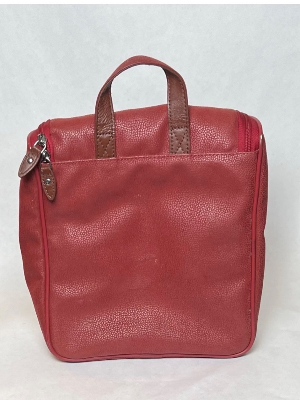 Vintage Boyt Red Pebbled Leather Hanging Travel Toiletry Bag Dopp Kit - Picture 10 of 11